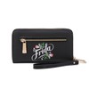Frida Kahlo Cartoon Zip Around Wallet with Wristlet (Black/Black)