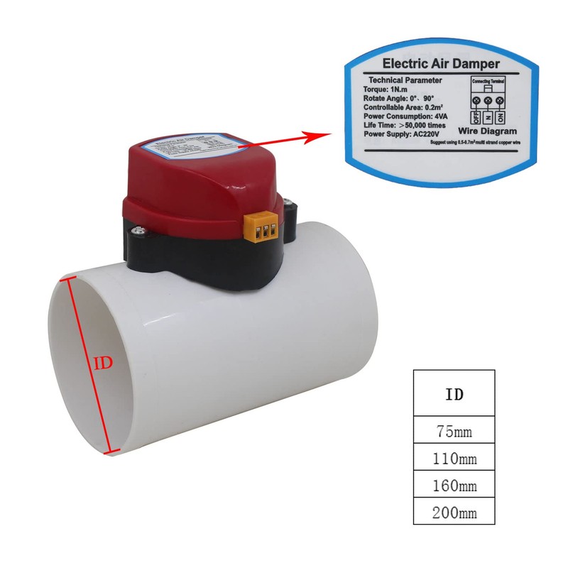 Zone Damper motorised air Vent PVC Duct Damper Ventilation Electric