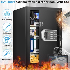 [16.54" Tall] Safe Box, 2.8 Cuft Home Safes Water and Fireproof, Anti-Theft Security Safes for Home with Programmable Keypad Spare Keys, Digital Safety Box for Money Documents Valuables Jewelry