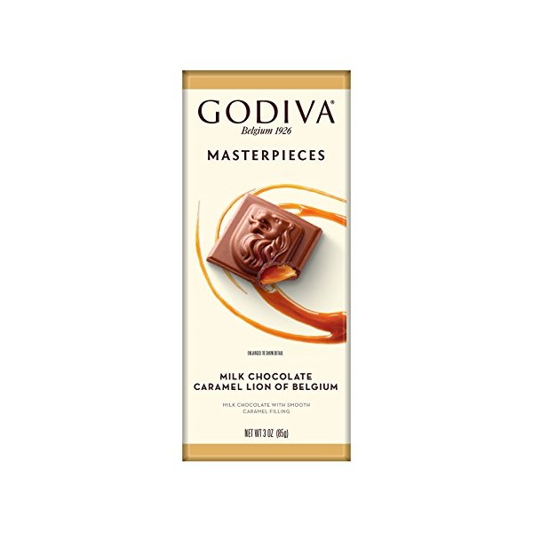 Godiva Chocolatier Milk Chocolate Caramel Lion Masterpieces Tablet, Chocolate Treats, Chocolate Candy Bar, Gourmet Chocolate, 3 oz