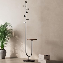 BUZUEY Coat Rack with 6 Hooks, Metal Coat Rack Freestanding with Storage Tray,Coat Tree with marble base, Coat Hanger Stand for Bags, Clothes, Hats, in Home