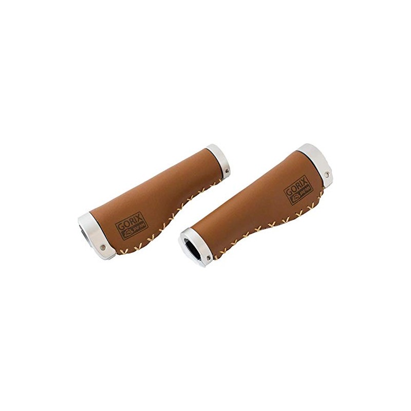 GORIX Bike Cowhide Leather Grip Ergo Antique Handlebar Lock on