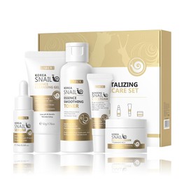 Snail Mucin Essence Skincare Set,5PCS Snail Korean Skin Care for Teenage Girls,Cleanser Toner Moisturiser Set,Facial Kit for Women and Men Hydrating & Anti-Aging,Improve Dull Skin