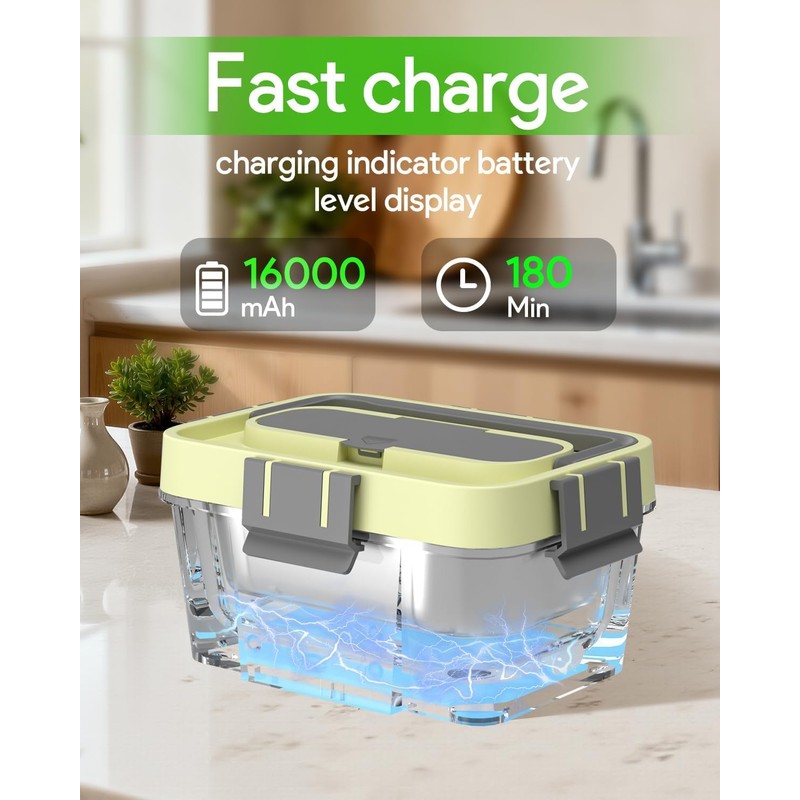 Cordless Electric Lunch Box, 6.7 Cups Smart Timer Auto Heated