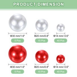 sourcing map 120Pcs Faux Pearls for Vase Fillers No Hole Pearls Beads Floating Artificial Pearls for Centerpieces Vases, Brush Holder, DIY Parts 14/20/30mm (Red/White)