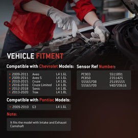 HYR Intake & Exhaust Engine Camshaft Position Sensor Fit for Chevy & Pontiac - Aveo 2009-2011, Aveo5 2009-2011, Cruze 2010-2015, Cruze Limited 2016, Sonic 2012-2018, Trax 2013-2020, G3, 55565708, 2Pcs