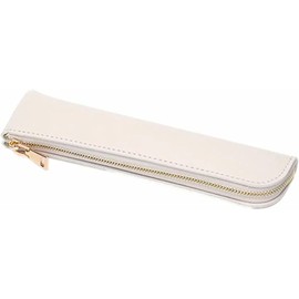 Rokyriff PU Leather Slim Pencil Case, For Adults and Girls, Office, Mini, Bulk, Compact, Simple, Pen Pouch, Solid Color, White, Italian Renaissance