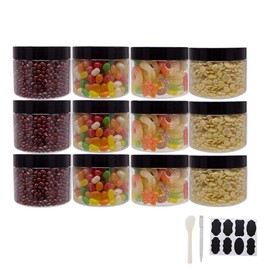 zmybcpack Plastic Jars With Lids, Extra Labels, 1 Pen, Clear PET Seal Jar for Food Storage, Wide Opening Storage jar For Dry Food, Peanut, Powder, Kitchen & Craft Storage (10oz (12pack))