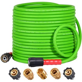 YAMATIC Super Flexible Pressure Washer Hose 50FT for Power Washer Replacement, Kink Resistant Extension With Leak-Free M22 Female & 3/8" Quick Connect Adapters, 1/4" 3200 PSI, Green
