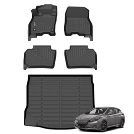 Binmotor-All Weather Car Floor Mats and Cargo Liner Set for Nissan Leaf 2018-2025, 2 Rows with Cargo Mat Set, TPE Rubber Liners for Nissan Leaf Accessories Mats Trunk Liner Mat-Black