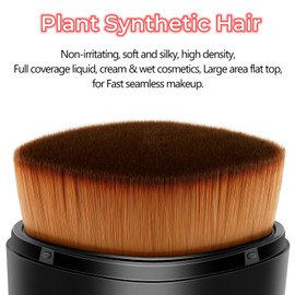 Retractable Flat Liquid Foundation Makeup Brush with Cover, Flat Top Kabuki Liquid Foundation Shadow Powder Face Blush Brush for Blending Liquid Foundation Quarantine BB Cream Contour Cream Cosmetics