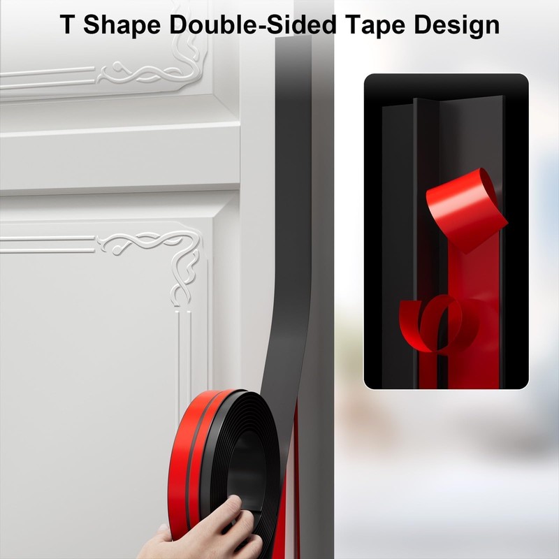 Elvone T-Shaped Door Draft Stopper, 1.97 in x 20 Ft