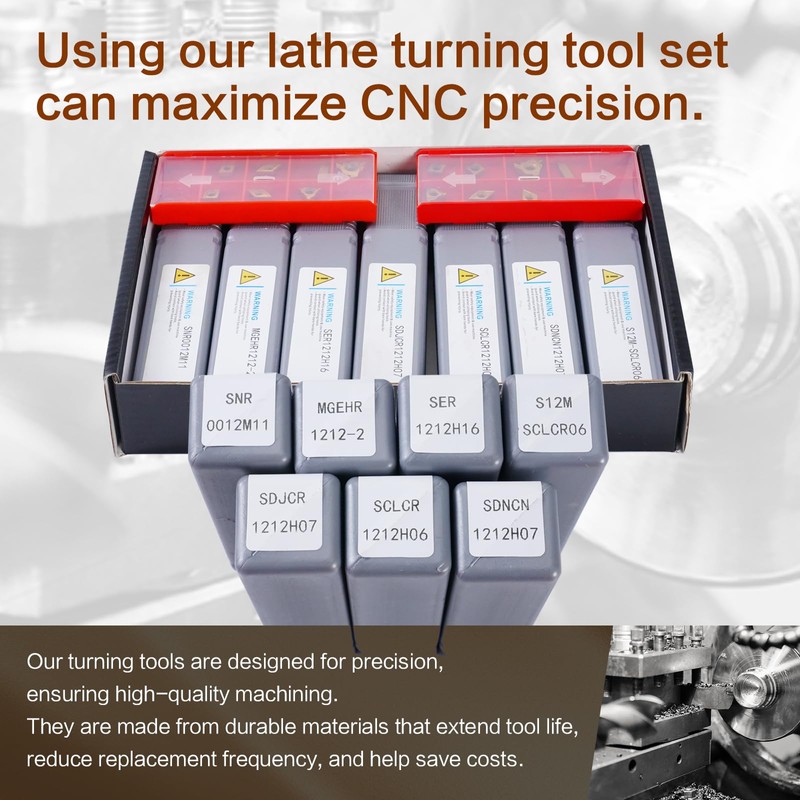 CHAWNIAO Indexable Lathe Turning Tool 21Pcs Kit 1/2" (12mm) Shank,