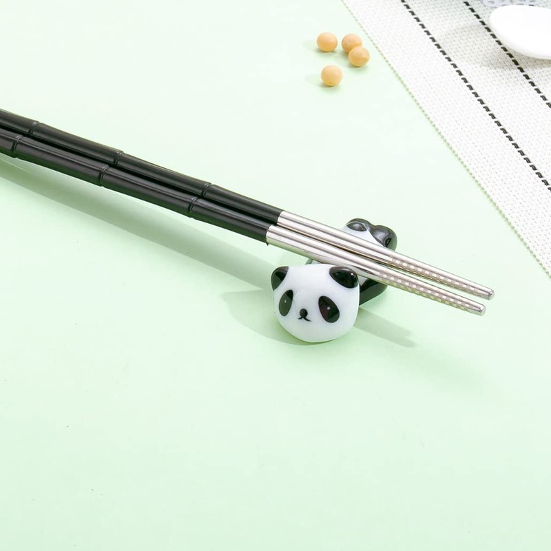 Set of 6 ceramic panda chopsticks rests with gift box,