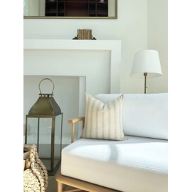 Generic Decorative Woven Stripe Pillow Cover in Ivory and Beige for Home Decor, Throw Pillow Case/Cover, Indoor, Farmhouse, Boho, Bohemian, Classic, Accent, Pattern, Hemp Cotton Linen, 20""x20""