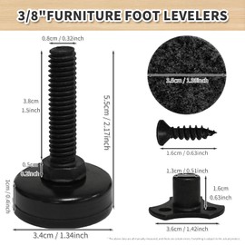 Adjustable Leveling Feet Furniture Leveler Feet Heavy Duty Leg Levelers,Support 1320LBs, T-Nut Kit 3/8”-16 Thread, Leveling Feet Screw On Furniture Leveling for Table, Cabinets, Sofa, 4pcs, Black