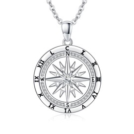 Compass Gift for Women Jewelry Sterling Silver Travel Necklaces for Wife Wedding Anniversary Girlfriend Birthday Gifts for Her Valentines Day Mom Mothers Day Christmas Graduation Anniversary