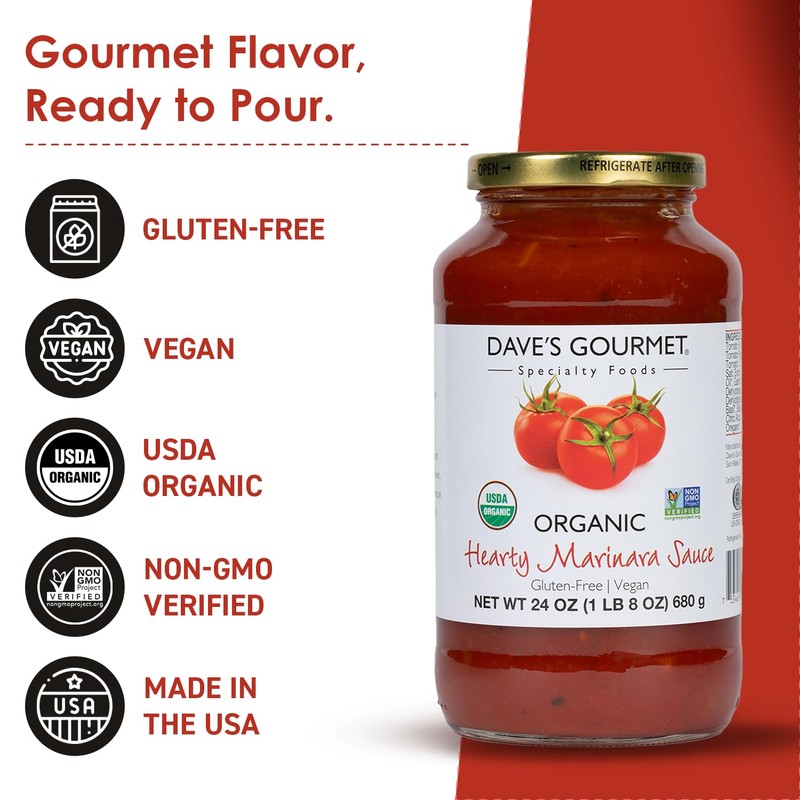 Dave's Gourmet Organic Hearty Marinara Pasta Sauce - Thick &