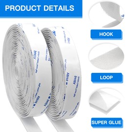 0.79in x 16ft Roll Double Sided Tape, Industrial Heavy Duty Hook and Loop,Fastener Mounting,Interlocking Nylon Fabric Adhesion Strip Tape for Home Office and Crafting Organization