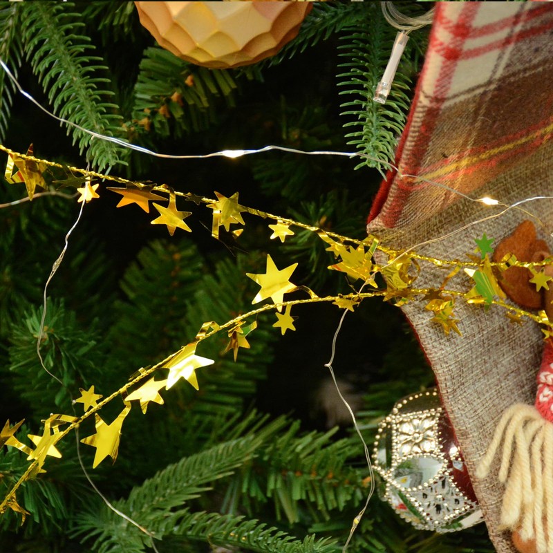 2 Packs Christmas Star Tinsel Garlands Gold Sparkly Tinsel Wire