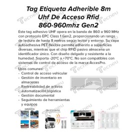 Tag Etiqueta Adherible 8m Uhf De Acceso Rfid 860-960mhz Gen2                                                                                          