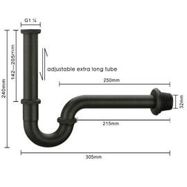 Orhemus Brass P Trap, 1 1/4 Bathroom Basin Sink Waste Trap Drain Kit with Flange and Slip Joint Extension Tube Drain Tailpiece, Adjustable Height, Oil Rubbed Bronze Finished