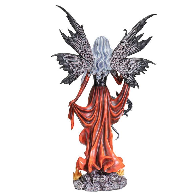 Pacific Giftware Black Lady Fire Fairy with Black Dragon Resin