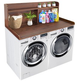 Royxen Laundry Countertop with 20" Shelf Universal Fit, Washer and Dryer Countertop with Storage Space, Laundry Room Storage (Walnut)