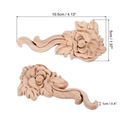 sourcing map 4pcs Rose Shape Wood Appliques Onlays Decorative Wood Carved Appliques for Furniture Bed Door Fireplace Decoration, 10.5cm Length