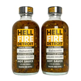 Hell Fire Detroit Habanero Hot Sauce (Extra-Hot), Crafted with Fresh, Fire-Roasted Habanero Chile Peppers, All-Natural, Vegan, Gluten-Free, Low Sodium – 4 Fl Oz (Pack of 2)