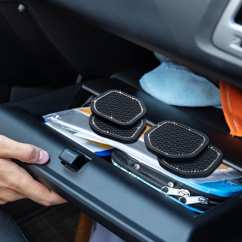 Frienda 4 Pcs Bling Car Coasters Cup Holder Coasters for