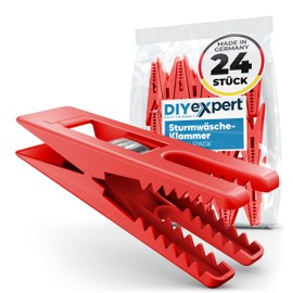 DIYexpert Sturm Clothes Pegs, Made in Germany, Red, Sturdy Clips for Washing Line, Rotary Line and Clothes Airer, Beach Loungers, Clothespins and Clothes Pegs