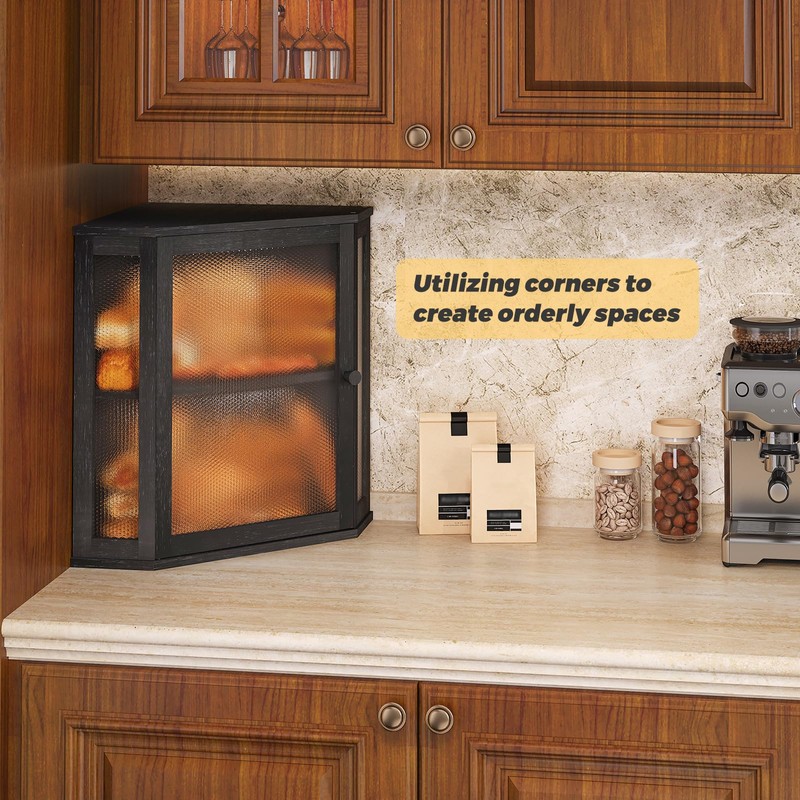 Furshus Corner Bread Box for Kitchen Countertop,Bread Storage for Homemade