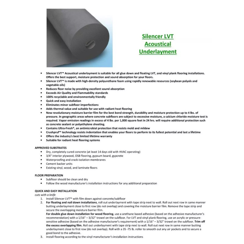 Foam Products Silencer LVT Vinyl / Hybrid Resilient Floor Underlayment
