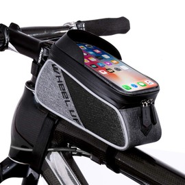 WATERFLY Bike Frame Bag Waterproof Bicycle Top Tube Handlebar Bag with Touch Screen Sun Visor Front Bike Phone Bag Sacoche Avant Vélo for Cellphone Below 6"
