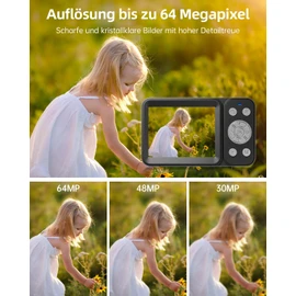 Rollei Compactline 64 Dual Screen Digitalkamera, 64MP 4K Fotoapparat mit Dual Display Kompaktes Fotokamera mit 18X Digitalem Zoom für Kinder Anfänger Schwarz, Digital-Kamera-Kompaktkamera-Fotoapparat