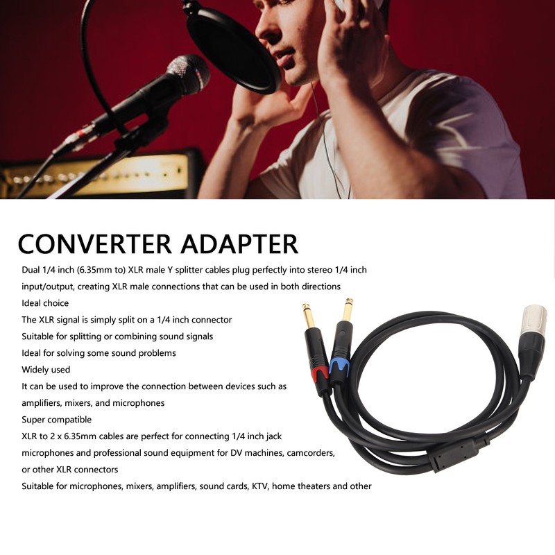 Dual 1/4 Inch to XLR Male Y Splitter Cable XLR