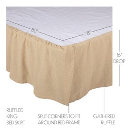 Burlap Vintage Farmhouse King Bed Skirt Tan Distressed Appearance Cotton Solid Color Split Corners Bedroom Decor