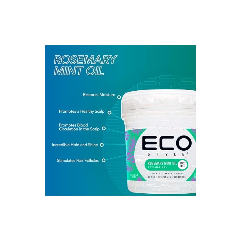 Eco Style Rosemary Mint Hair Gel, Alcohol Free, Vegan, 473