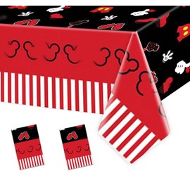 2pcs Cartoon Mouse Party Tablecloths 86x52in Black and Red Happy Birthday Party Table Cloth Decoration Supplies Disposable Plastic Table Covers