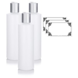 Clear Natural Refillable Plastic Squeeze Bottle with Disc Cap - 8 oz (3 Pack) + Labels