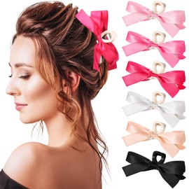 FineCheer 6 Pack Bow Claw Clips for Women Thick Bow Hair Accessories for Thin Hair, 6 Colors (Stylish)