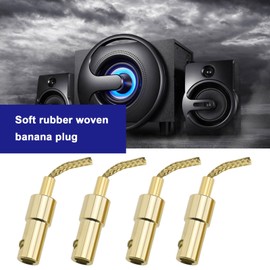 YINETTECH 4PCS 2MM Banana Plug Connector 49x7.5mm Silicone Sleeve Braided Banana Plug for Speaker Wire AV Receivers Amplifiers Surround Sound, Red Black