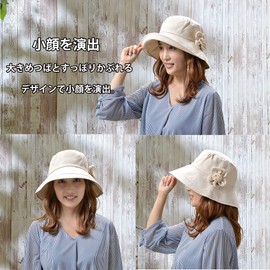 Kuai Women's Hat, Corsage, Wide Brim Hat, UV Protection, Foldable, Fashionable, beige