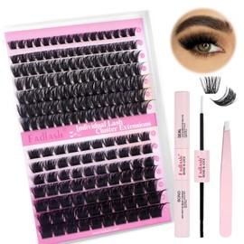 Fadlash Individual Eyelashes Cluster Lashes Kit 0.07 D Curl 8-16mm 100D+200D Diy Lash Extension Kit Fluffy Cluster Lashes With Lash Bond And Seal,Tweezers Light Fluffy Diy At Home