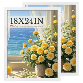 KissNow 18x24 Poster Frame 2 Pack, White Solid Wood Picture Frame with Polished Plexiglass, Wall Hanging