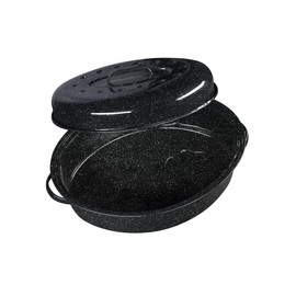 Granite Ware 18" Oval Roaster with Cover, Large Non-Stick Porcelain Enamel Roasting Pan, Even Heating, Dishwasher Safe, Durable Carbon Steel, Made in Mexico