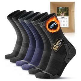CAOZITOU 3 Pairs Merino Hiking Socks Men Women 60% Wool Socks Padded Thermal Trekking Socks Winter Warm Socks for Outdoor Sports, Black, grey, blue