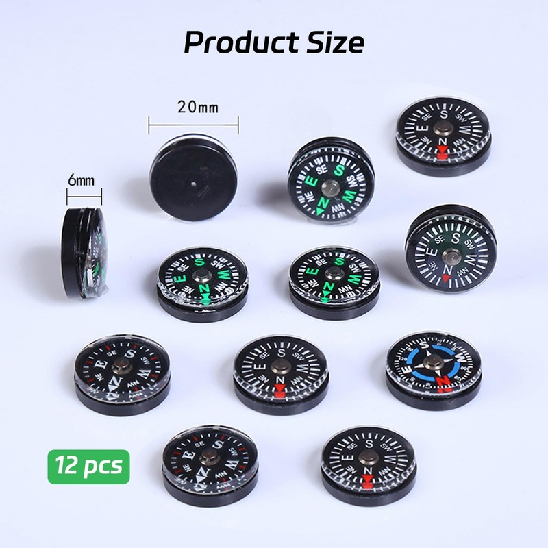 12Pcs Button Compass Mini Compass, 20mm Pocket Oil Filled Compass