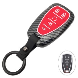 Horande ABS Carbon Fibre Protector Key Fob Cover Keychain fit for Chevy Camaro Malibu Equinox Cruze Blazer Trax Volt Bolt Key Fob (5 Button, Red)